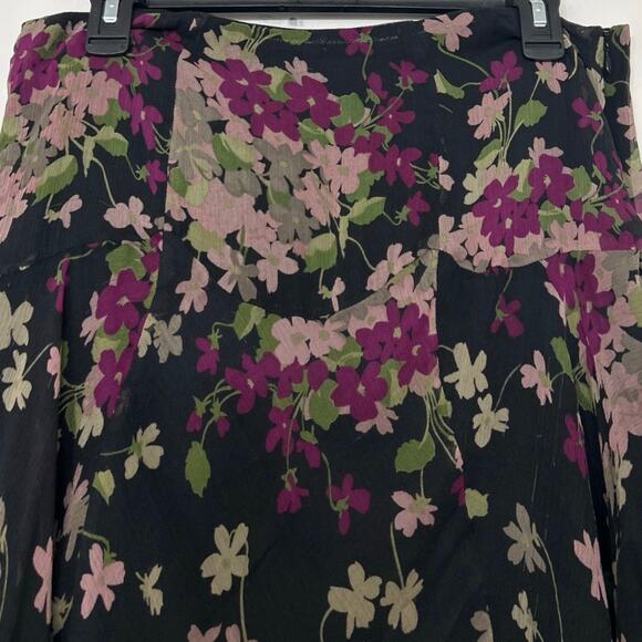 Lauren Ralph Lauren Silk Black Purple Floral Midi Skirt Y2K Romantic Size 10 - Picture 6 of 11